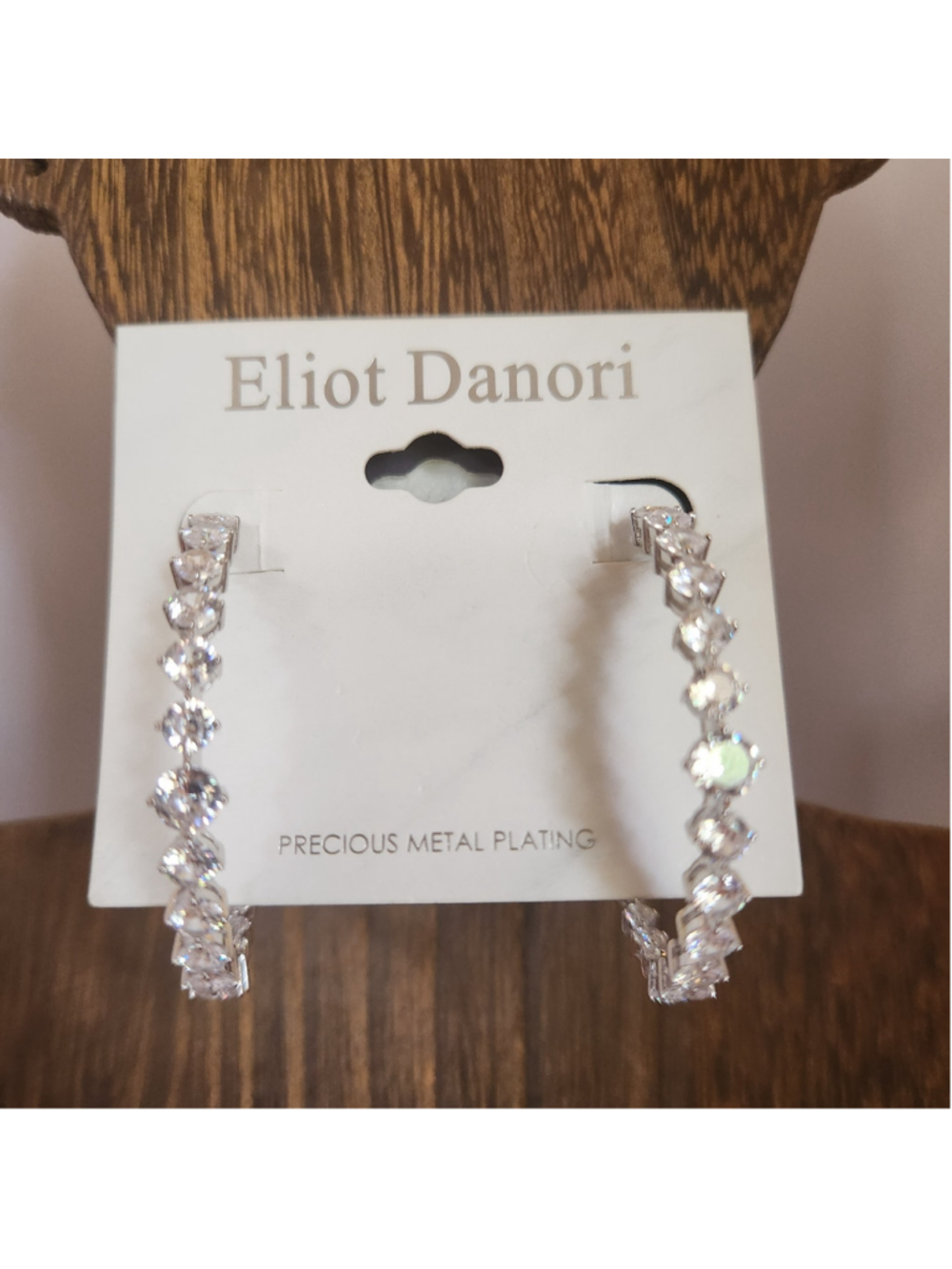 Eliot Danori Silver Hoop Earrings with White Crystals - Picture 12 of 13